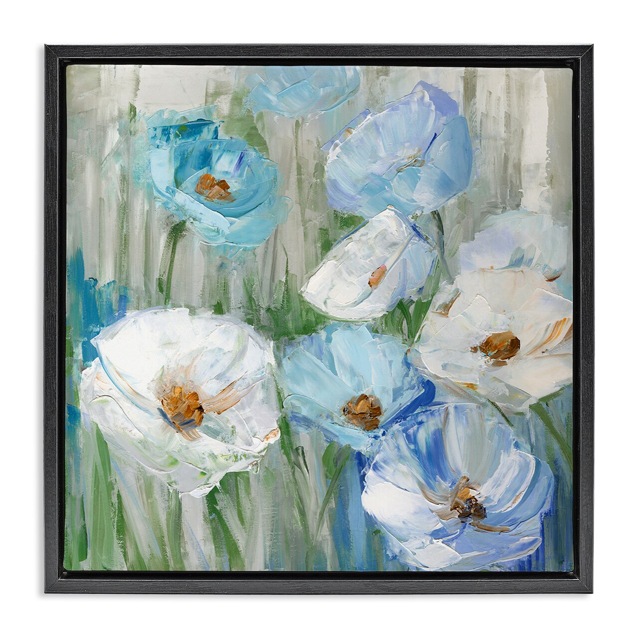 Stupell Industries Blue & White Poppies Framed Floater Canvas Wall Art Design by Sally Swatland